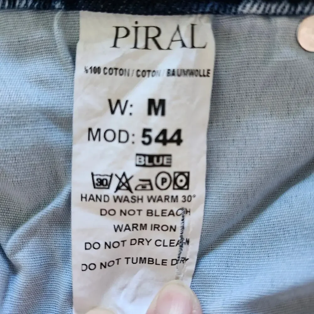 Piral Cross Button Straight Leg Blue Distressed Jeans Size Medium - Picture 5 of 11